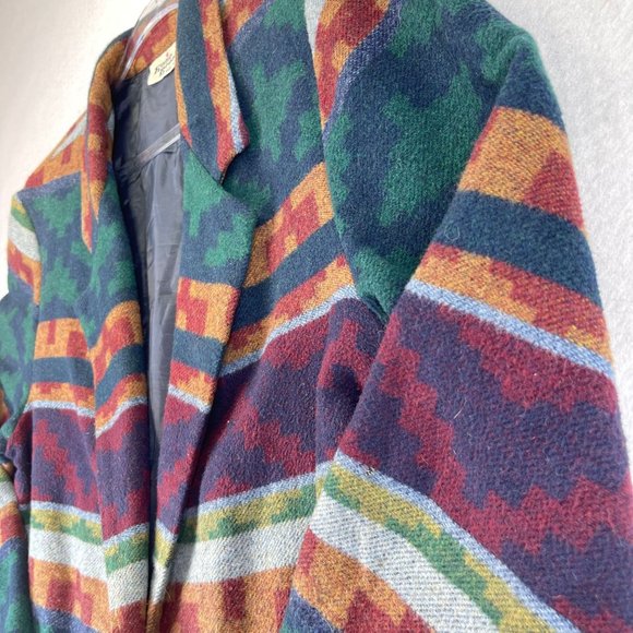 Vintage KATE BROOKE Womens 18 Wool Aztec Southwest Blanket 80s Pockets Blazer - Picture 3 of 12